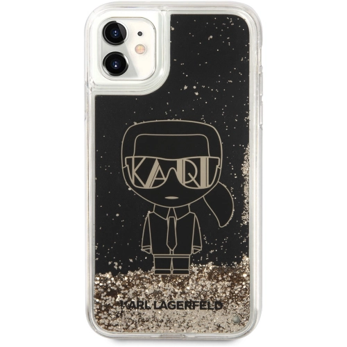 Apple iPhone 11 Kılıf Karl Lagerfeld Sıvılı Simli Gatsby Dizayn Kapak - Siyah