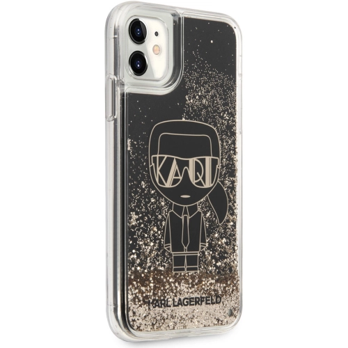 Apple iPhone 11 Kılıf Karl Lagerfeld Sıvılı Simli Gatsby Dizayn Kapak - Siyah