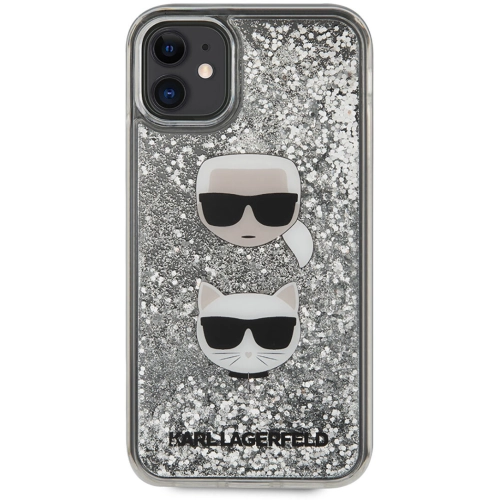 Apple iPhone 11 Kılıf Karl Lagerfeld Sıvılı Simli K&C Dizayn Kapak - Gümüş
