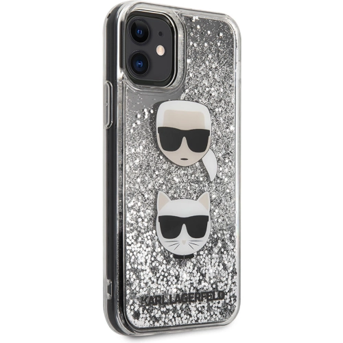 Apple iPhone 11 Kılıf Karl Lagerfeld Sıvılı Simli K&C Dizayn Kapak - Gümüş