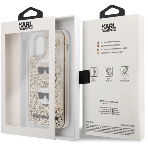 Apple iPhone 11 Kılıf Karl Lagerfeld Sıvılı Simli K&C Head Dizayn Kapak - Gold