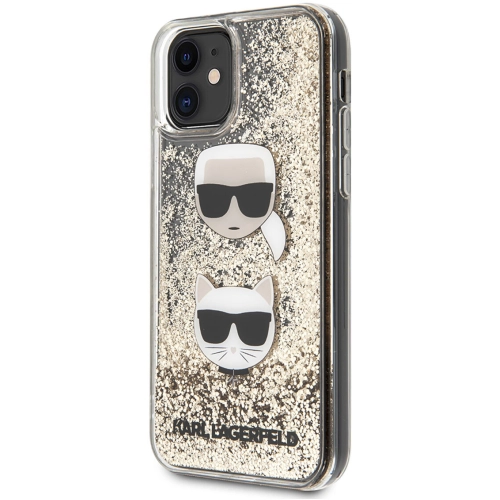 Apple iPhone 11 Kılıf Karl Lagerfeld Sıvılı Simli K&C Head Dizayn Kapak - Gold