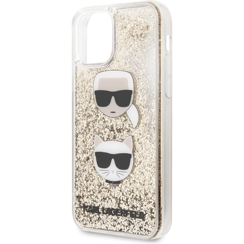 Apple iPhone 11 Kılıf Karl Lagerfeld Sıvılı Simli K&C Head Dizayn Kapak - Gold