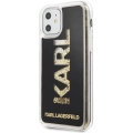 Apple iPhone 11 Kılıf Karl Lagerfeld Sıvılı Simli Logo Dizayn Kapak - Siyah-Gold