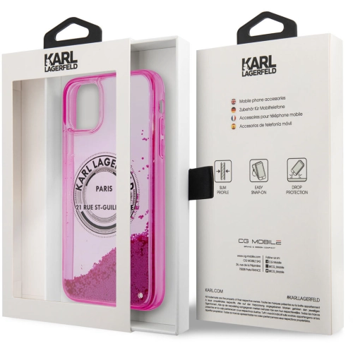 Apple iPhone 11 Kılıf Karl Lagerfeld Sıvılı Simli RSG Dizayn Kapak - Pembe