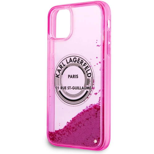 Apple iPhone 11 Kılıf Karl Lagerfeld Sıvılı Simli RSG Dizayn Kapak - Pembe