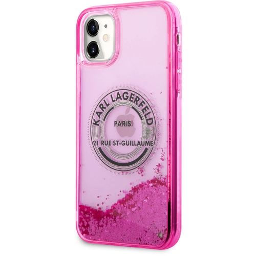 Apple iPhone 11 Kılıf Karl Lagerfeld Sıvılı Simli RSG Dizayn Kapak - Pembe