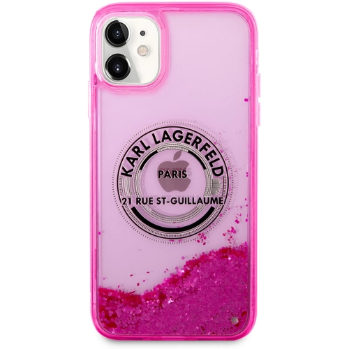 Apple iPhone 11 Kılıf Karl Lagerfeld Sıvılı Simli RSG Dizayn Kapak - Pembe