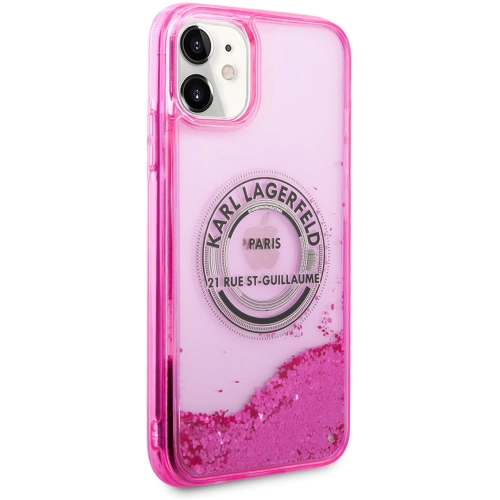 Apple iPhone 11 Kılıf Karl Lagerfeld Sıvılı Simli RSG Dizayn Kapak - Pembe
