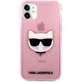 Apple iPhone 11 Kılıf Karl Lagerfeld Transparan Choupette Head Dizayn Kapak - Pembe