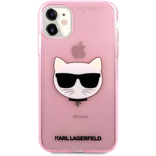 Apple iPhone 11 Kılıf Karl Lagerfeld Transparan Choupette Head Dizayn Kapak - Pembe