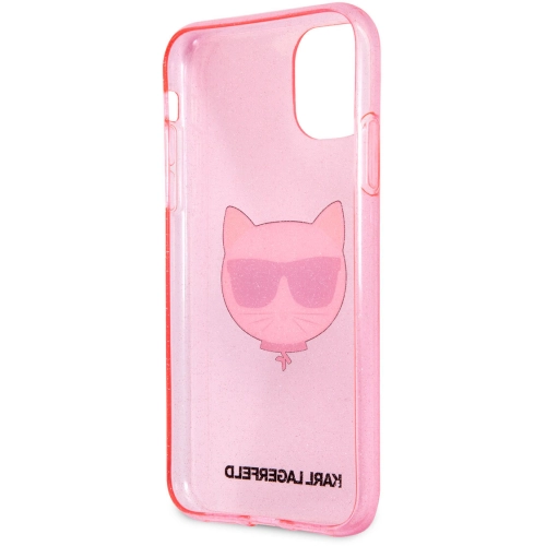 Apple iPhone 11 Kılıf Karl Lagerfeld Transparan Choupette Head Dizayn Kapak - Pembe