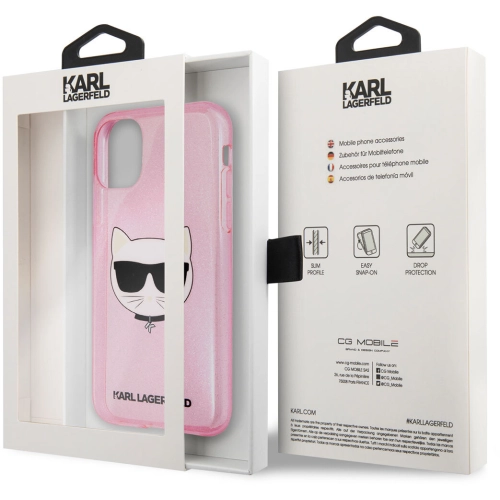 Apple iPhone 11 Kılıf Karl Lagerfeld Transparan Choupette Head Dizayn Kapak - Pembe