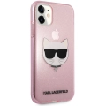 Apple iPhone 11 Kılıf Karl Lagerfeld Transparan Choupette Head Dizayn Kapak - Pembe