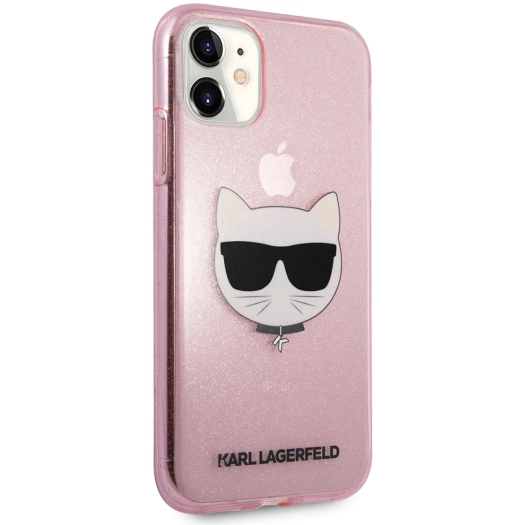 Apple iPhone 11 Kılıf Karl Lagerfeld Transparan Choupette Head Dizayn Kapak - Pembe