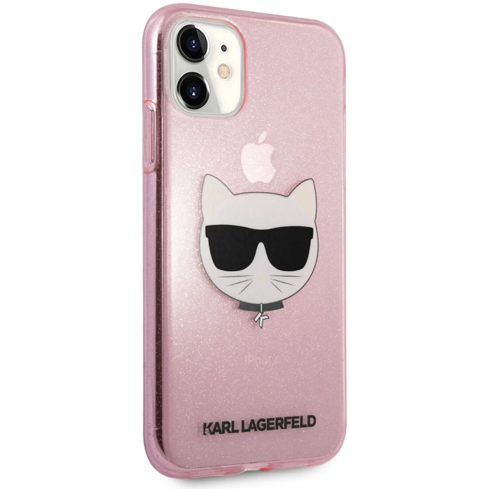 Apple iPhone 11 Kılıf Karl Lagerfeld Transparan Choupette Head Dizayn Kapak - Pembe