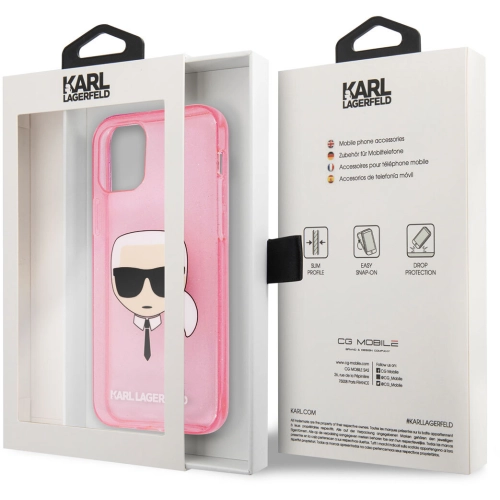 Apple iPhone 11 Kılıf Karl Lagerfeld Transparan Karl Head Dizayn Kapak - Pembe