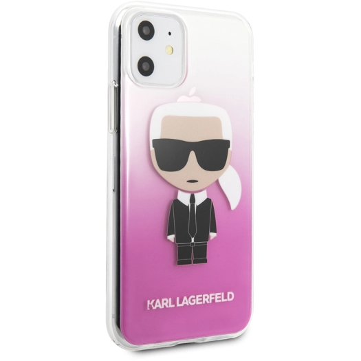 Apple iPhone 11 Kılıf Karl Lagerfeld Yarı Transparan Karl Dizayn Kapak - Pembe