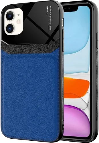 Apple iPhone 11 Kılıf Deri Görünümlü Emiks Kapak - Mavi