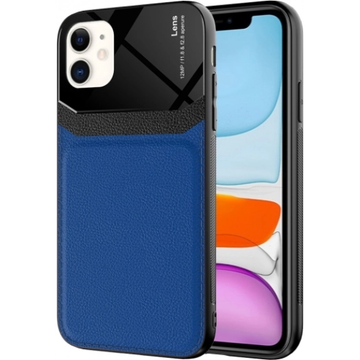 Apple iPhone 11 Kılıf Deri Görünümlü Emiks Kapak - Mavi