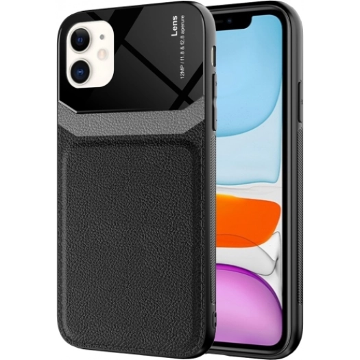 Apple iPhone 11 Kılıf Deri Görünümlü Emiks Kapak - Siyah