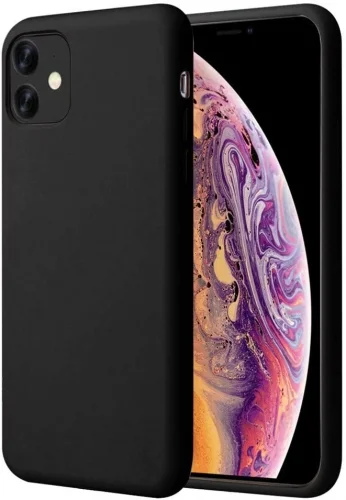 Apple iPhone 11 Kılıf Liquid Serisi İçi Kadife İnci Esnek Silikon Kapak - Siyah