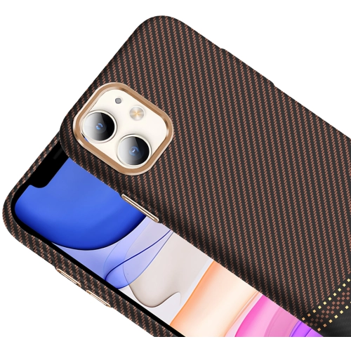 Apple iPhone 11 ile Uyumlu Kılıf MagSafe Şarj Özellikli Karbon Fiber Görünümlü Gros Kapak - Siyah-Lacivert