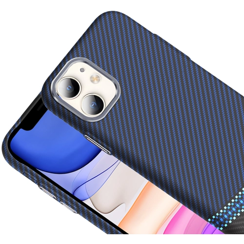 Apple iPhone 11 ile Uyumlu Kılıf MagSafe Şarj Özellikli Karbon Fiber Görünümlü Gros Kapak - Siyah