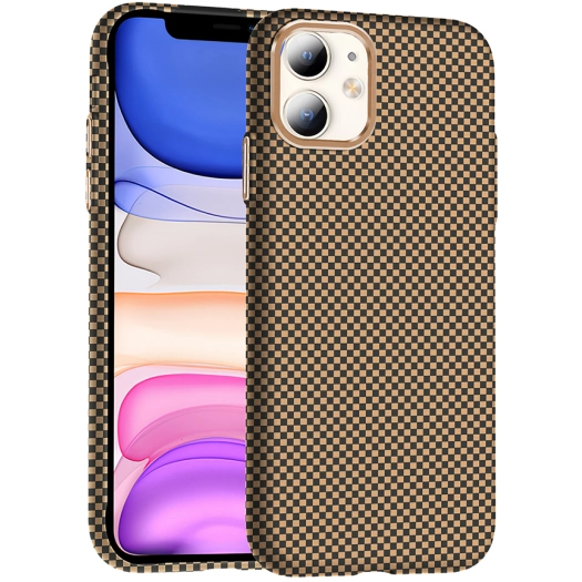 Apple iPhone 11 ile Uyumlu Kılıf MagSafe Şarj Özellikli Karbon Fiber Görünümlü Gros Kapak - Desert Titanyum