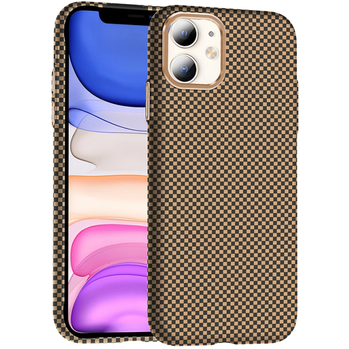 Apple iPhone 11 ile Uyumlu Kılıf MagSafe Şarj Özellikli Karbon Fiber Görünümlü Gros Kapak - Desert Titanyum