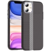 Apple iPhone 11 ile Uyumlu Kılıf MagSafe Şarj Özellikli Karbon Fiber Görünümlü Gros Kapak - Gri-Siyah