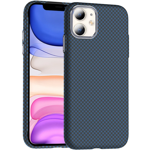 Apple iPhone 11 ile Uyumlu Kılıf MagSafe Şarj Özellikli Karbon Fiber Görünümlü Gros Kapak - Lacivert