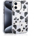 Apple iPhone 11 Kılıf Magsafe Kablosuz Şarj Özellikli Çiçek Desenli Silikon TPU+PC Papat Kapak - Siyah