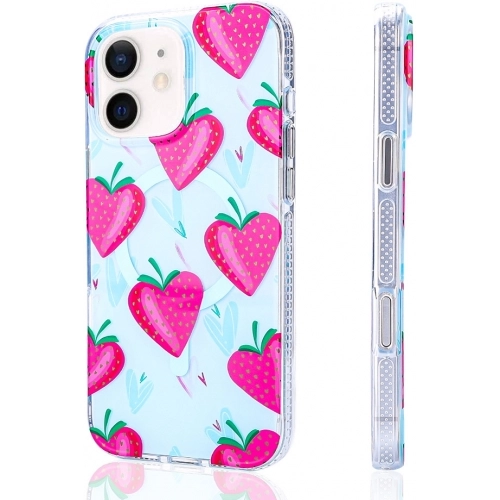 Apple iPhone 11 Kılıf Magsafe Kablosuz Şarj Özellikli Desenli Silikon TPU+PC Stilo Kapak - Pembe-Mavi