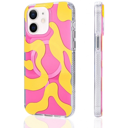 Apple iPhone 11 Kılıf Magsafe Kablosuz Şarj Özellikli Desenli Silikon TPU+PC Stilo Kapak - Sarı