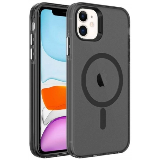 Apple iPhone 11 Kılıf Magsafe Şarj Özellikli Buzlu Transparan C-Pro Sert Kapak - Siyah