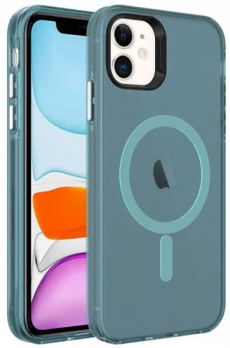 Apple iPhone 11 Kılıf Magsafe Şarj Özellikli Buzlu Transparan C-Pro Sert Kapak - Yeşil