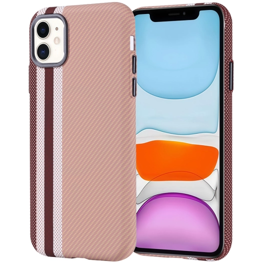 Apple iPhone 11 Kılıf Magsafe Şarj Özellikli Karbon Fiber Görünümlü Zore Nekst Kapak - Gold