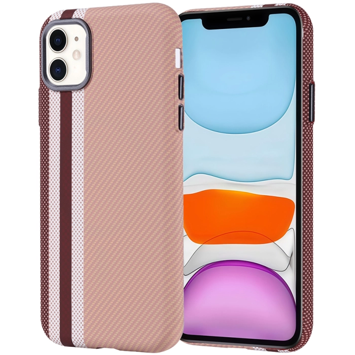 Apple iPhone 11 Kılıf Magsafe Şarj Özellikli Karbon Fiber Görünümlü Zore Nekst Kapak - Gold