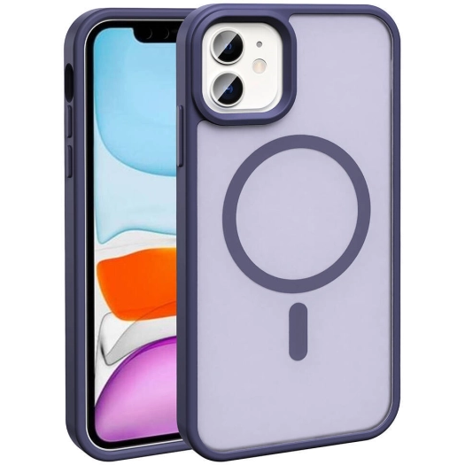 Apple iPhone 11 Kılıf Magsafe Şarj Özellikli Renkli Mat Arka Yüzey Sio Kapak - Koyu Mor