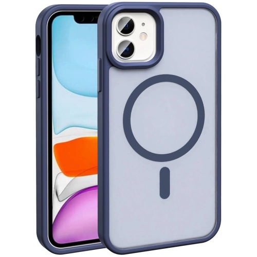 Apple iPhone 11 Kılıf Magsafe Şarj Özellikli Renkli Mat Arka Yüzey Sio Kapak - Lacivert