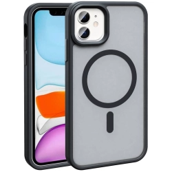 Apple iPhone 11 Kılıf Magsafe Şarj Özellikli Renkli Mat Arka Yüzey Sio Kapak - Siyah