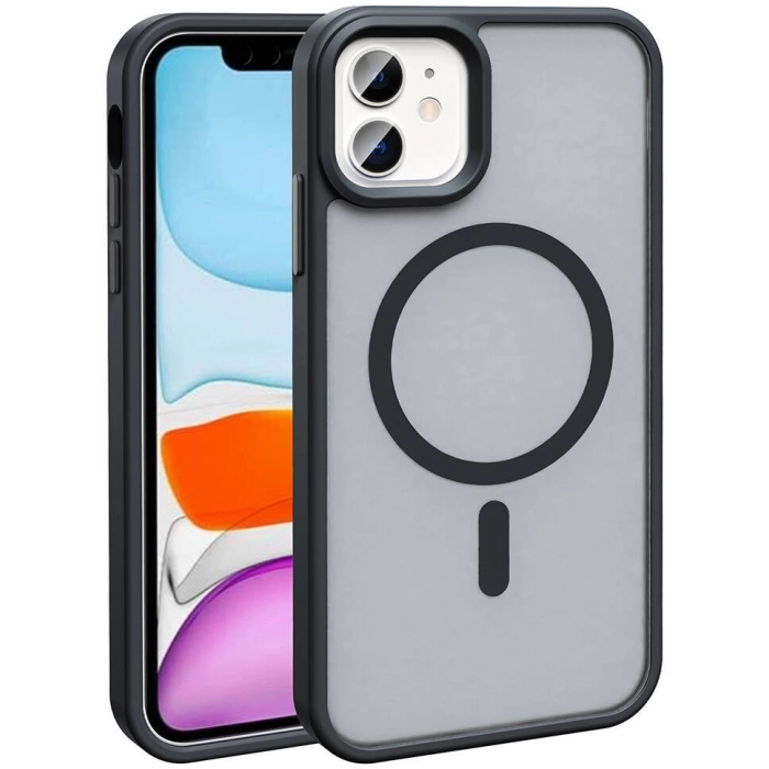 Apple iPhone 11 Kılıf Magsafe Şarj Özellikli Renkli Mat Arka Yüzey Sio Kapak - Siyah