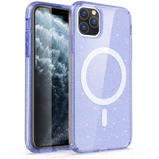Apple iPhone 11 Kılıf Magsafe Şarj Özellikli Parlayan Simli Saydam Renkli Allstar Kapak - Mor