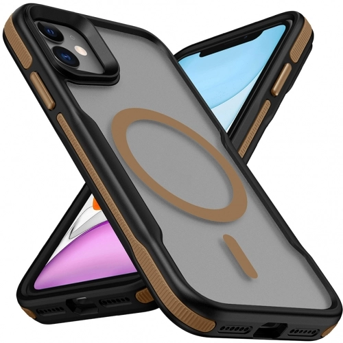 Apple iPhone 11 Kılıf Magsafe Şarj Özellikli Renkli Kenar Airbag Şeritli Lamer TPU MagSafe Kapak - Siyah