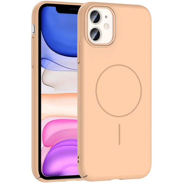 Apple iPhone 11 ile Uyumlu Kılıf Magsafe Şarj Özellikli Ruby Silikon Kapak - Desert Titanyum