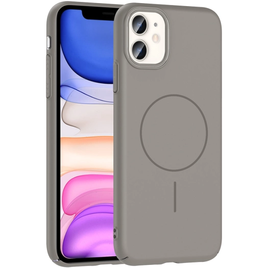 Apple iPhone 11 ile Uyumlu Kılıf Magsafe Şarj Özellikli Ruby Silikon Kapak - Gri