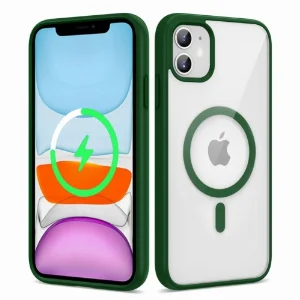 Apple iPhone 11 Kılıf Magsafe Wireless Şarj Özellikli Silikon Zore Ege Kapak - Koyu Yeşil