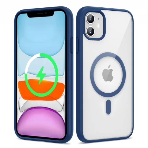 Apple iPhone 11 Kılıf Magsafe Wireless Şarj Özellikli Silikon Zore Ege Kapak - Mavi