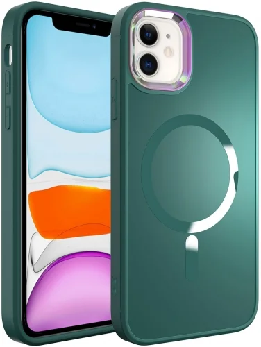 Apple iPhone 11 Kılıf Magsafe Wireless Şarj Özellikli Stil Kapak - Koyu Yeşil